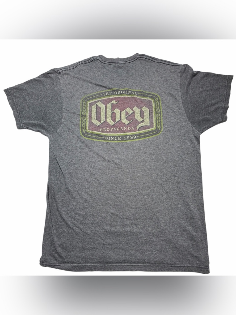 Obey Casual Crew Neck Short Sleeve Graphic Shirt Mens Size Large Gray